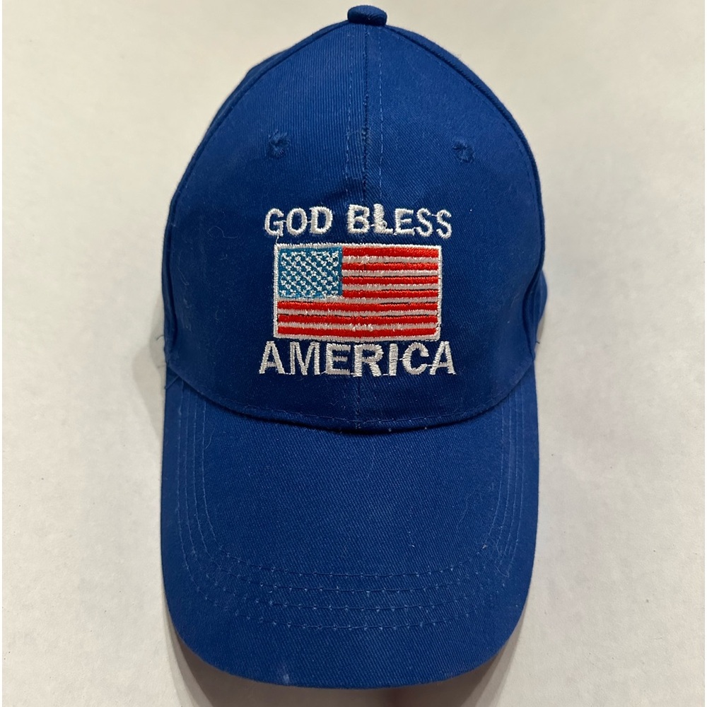 God Bless America Adjustable Blue Baseball Cap Embroidered American Flag